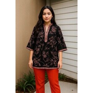 Indian Black Kurta Tunic With Modern Embroidery And Rose gold Sequence US Size M